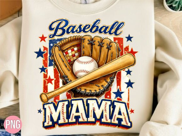 Celebrate Your Team with American Flag Baseball Mama Graphic PNG
